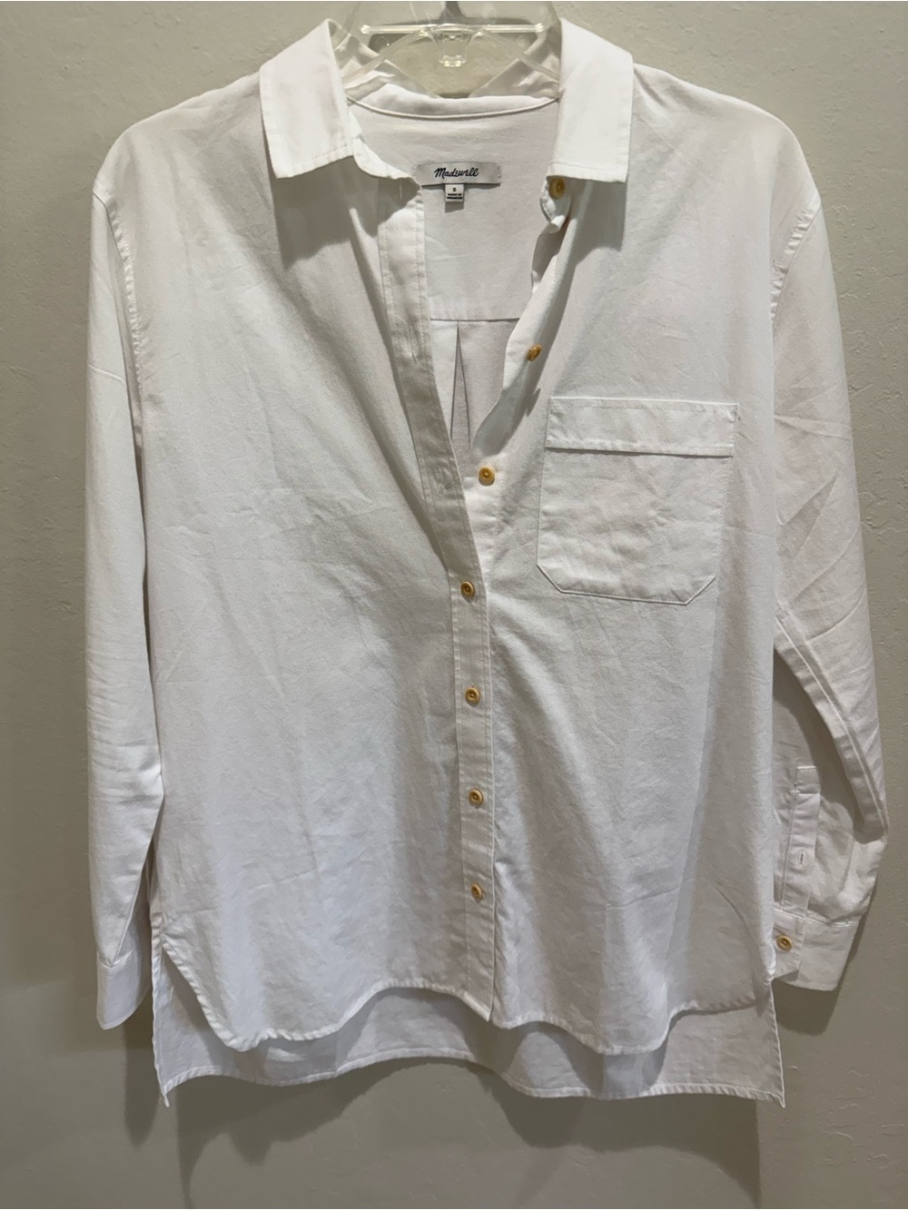 Madewell White Button-Down Pocket Shirt with side button detail